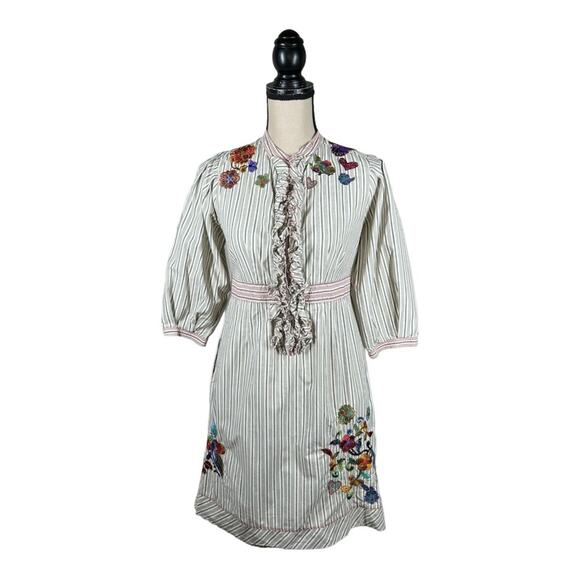 Johnny Was 3J Embroidered Striped Ruffled Shirt Dress - Picture 1 of 5
